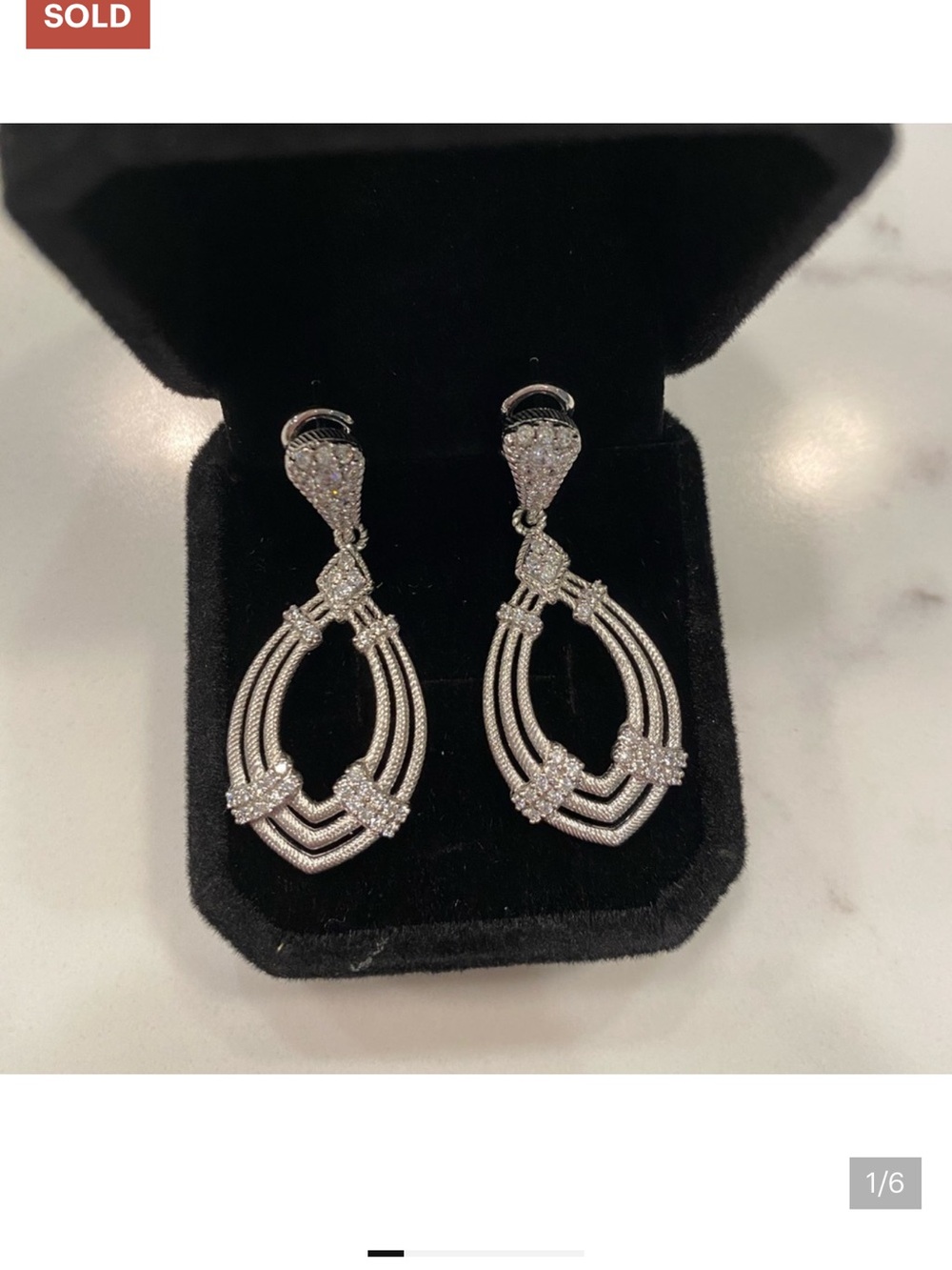 Judith Ripka authentic sterling Silver Crystal Open Teardrop Drop Earrings - Picture 3 of 6
